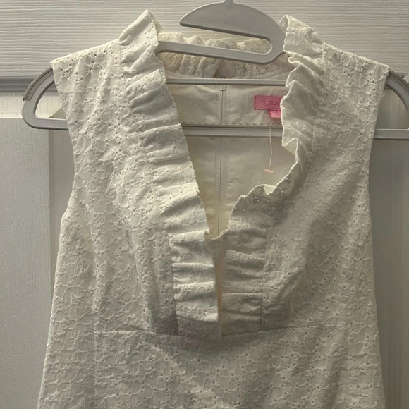 ! Lilly Pulitzer White Floral Eyelet Adeline Shift Dress Size 0 - Picture 3 of 5